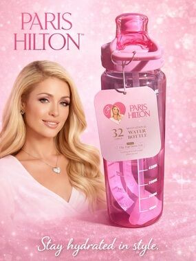 Paris Hilton Pink Clear Motivational Water Bottle